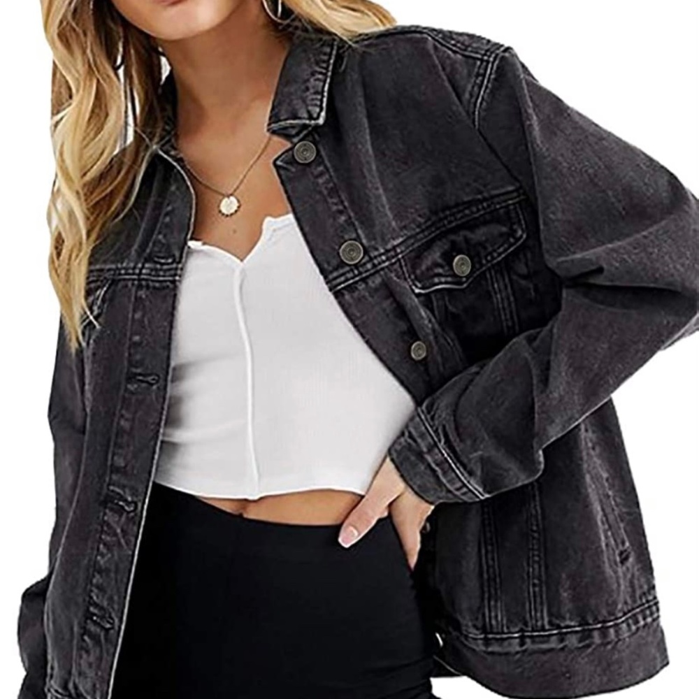 Tsher Women's Oversize Vintage Washed Denim Jacket